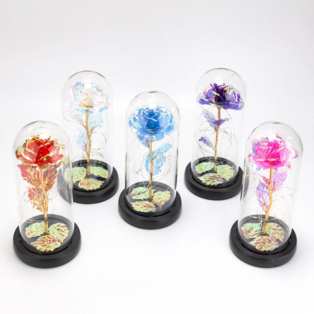Blue LED Galaxy Rose in Glass Dome Gift