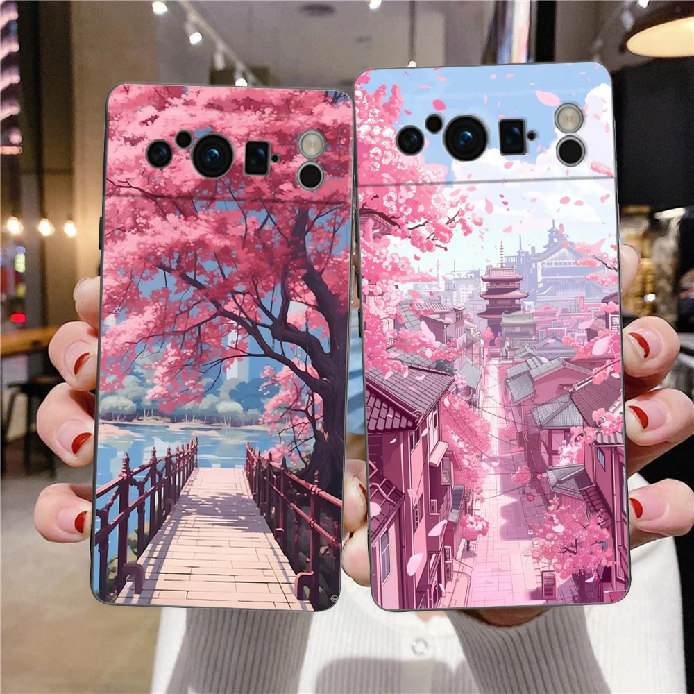 Pink Spring Cherry Blossoms Shockproof Silicone Phone Case Cover