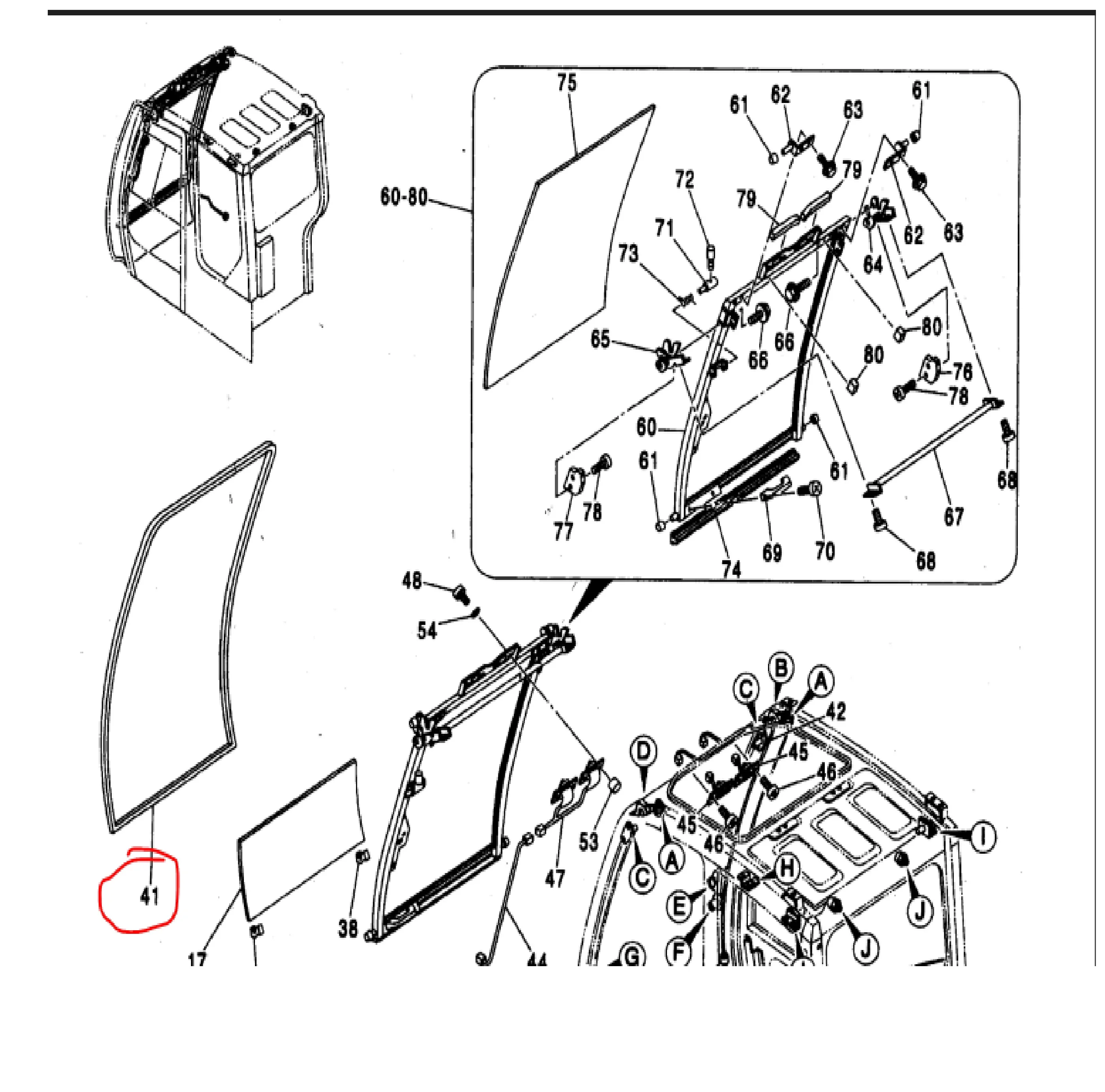4463941，WEATHER STRIP window glass seal Hitachi excavator