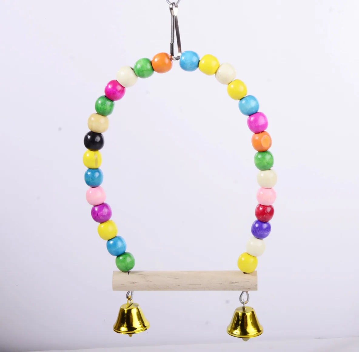 New Small And Medium Parrot Stand Toy Natural Wooden Colorful Stick Swing With Colorful Beads Bell Bird Cage Stand Bird Supplies