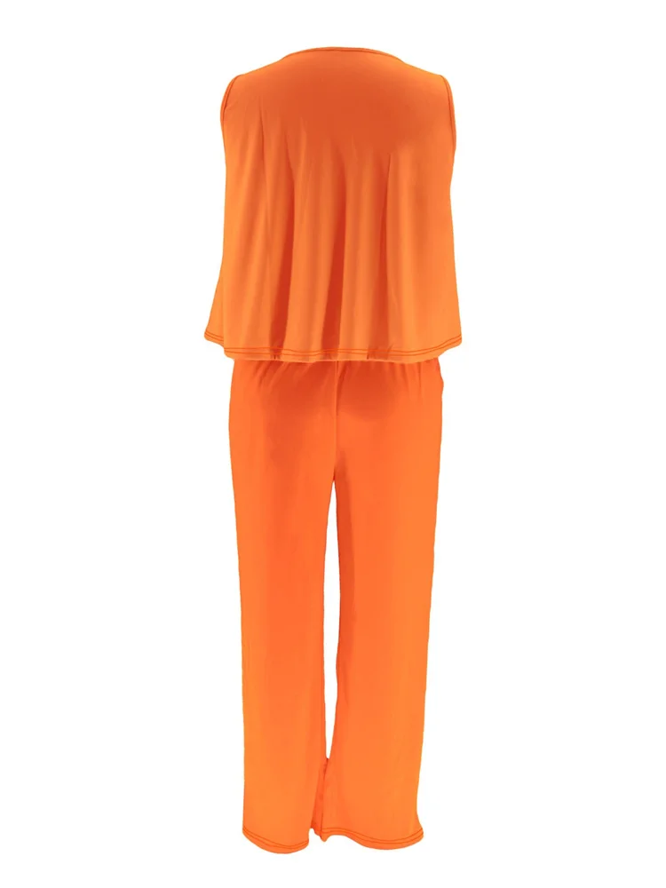 Wmstar Plus Size 2 Piece Set Women Casual Sleeveless Loose Top Pants Sets Summer Clothes Matching Suit Wholesale Dropshipping