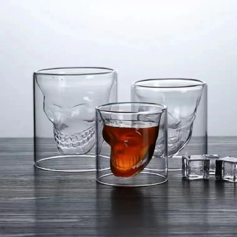 Description Picture 5 of item150ml Skull Head Shot Glass Fun Creative Designer Crystal Party Wine Cup Transparent Vodka Beer Steins Halloween Novelty Cup