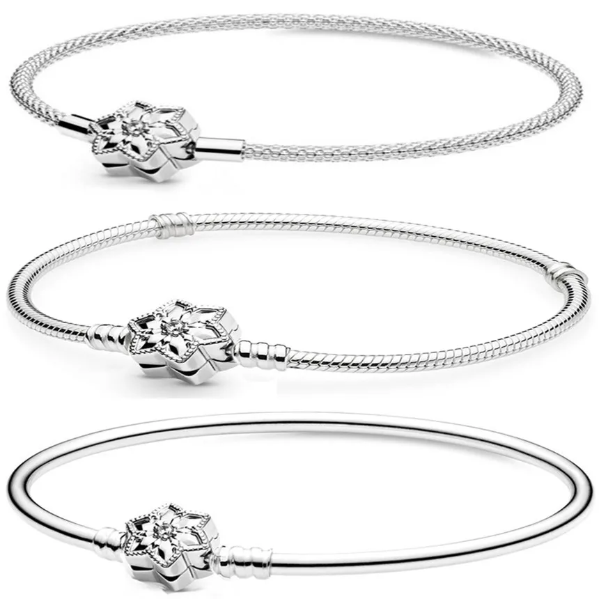 

Authentic 925 Sterling Silver Moments Bright Snowflake With Crystal Mesh Bracelet Fit Women Bead Charm Fashion Jewelry