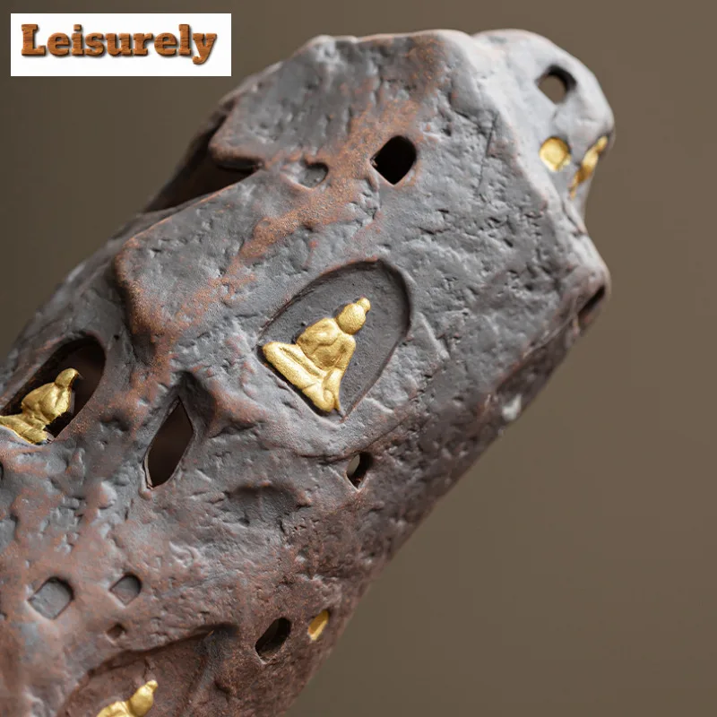 Creative Thousand Buddha Incense Burner Old Rock Mud Insertion Pagoda Stand Candlestick Aromatherapy Furnace Tea Ceremony Gift