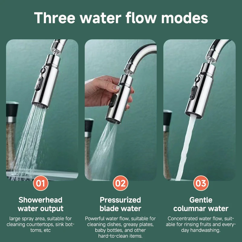 Faucet Extender 1pc 3 Three Modes Faucet Extender Metal Alloy Head Water Saver Home Extended Shower Spray Filter