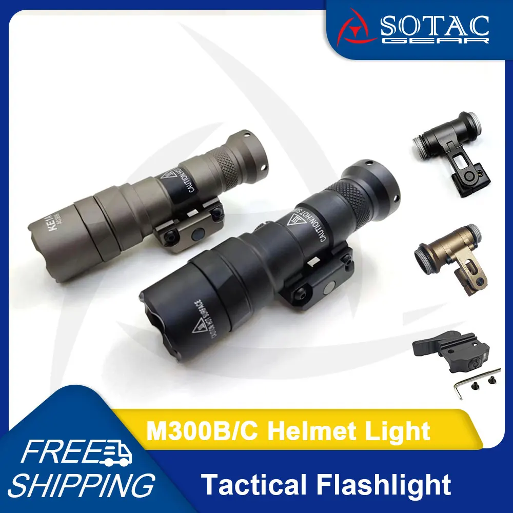 

SOTAC GEAR Tactical Helmet Mount M300B Scout Light Weapon Outdoor M300 B Flashlight with Hot Button Fit 20mm Rail