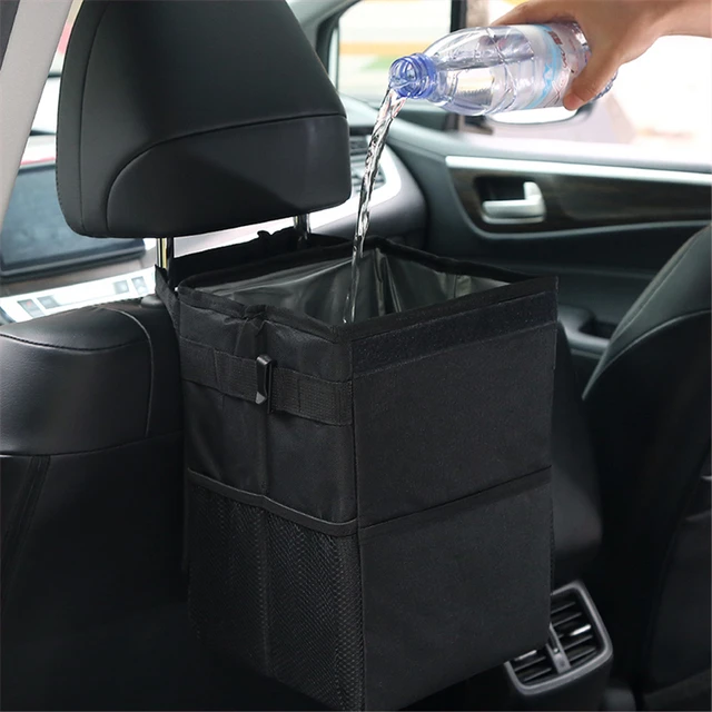 6L Waterproof Mini Car Trash Can With Lid And Storage Pockets,Car Trash Bag  Hanging Accessories, Multipurpose Car Garbage Can