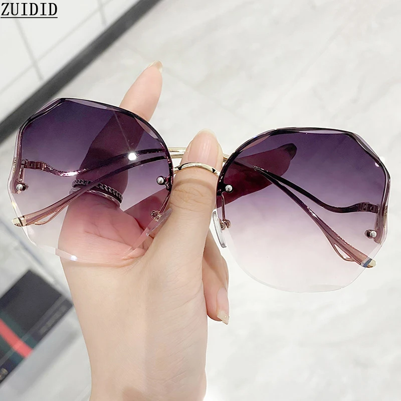 New Sunglasses Women 2022 Rimless Fashion Glasses Luxury Oversized Shades For Sunshades Oculos