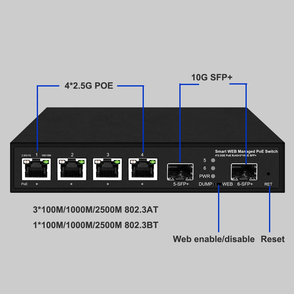 Portas Switch Poe Portas 2.5go com 2x10gb Sfp Mais Upink 802.3bt at 4 - Imagem 3