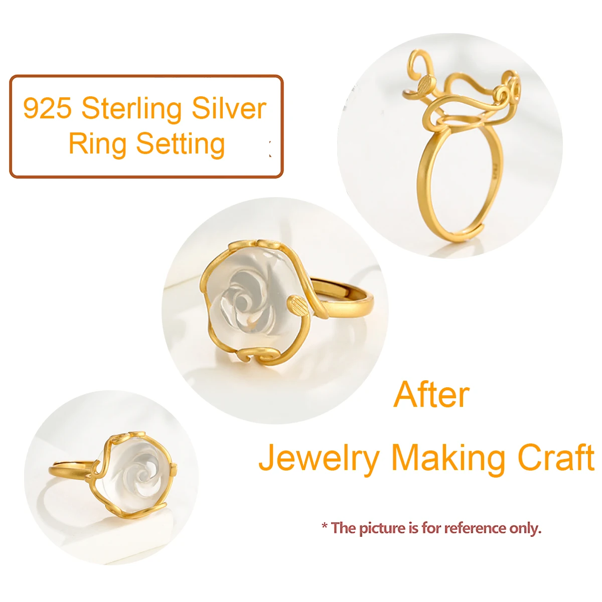 925 Sterling Silver Adjustable Ring Base for 16x17mm Irregular Gemstone Ring Blank Settint DIY Jewelry Making Craft