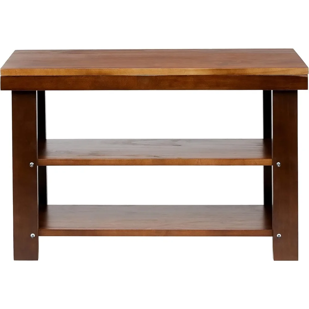 Solid Pine Wood Entryway Shoe Rack Bench, Espresso, 10.4" D x 27.56" W x 17.72" H