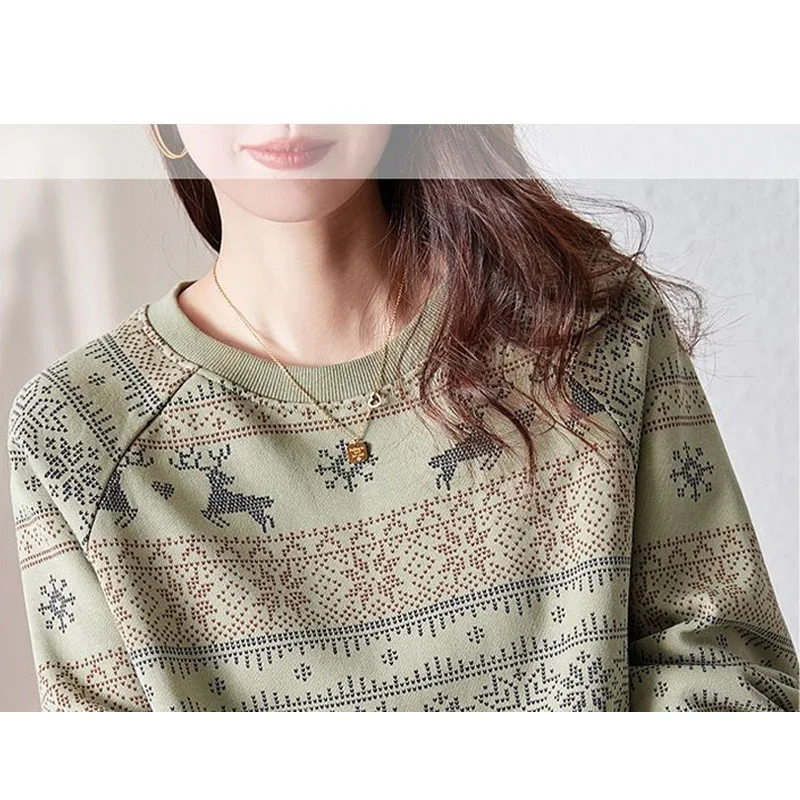 Women's Casual Fashion Printed Round Neck Sweatshirts 2023 Spring Autumn Loose Commute Long Sleeve Pullovers Female Clothing
