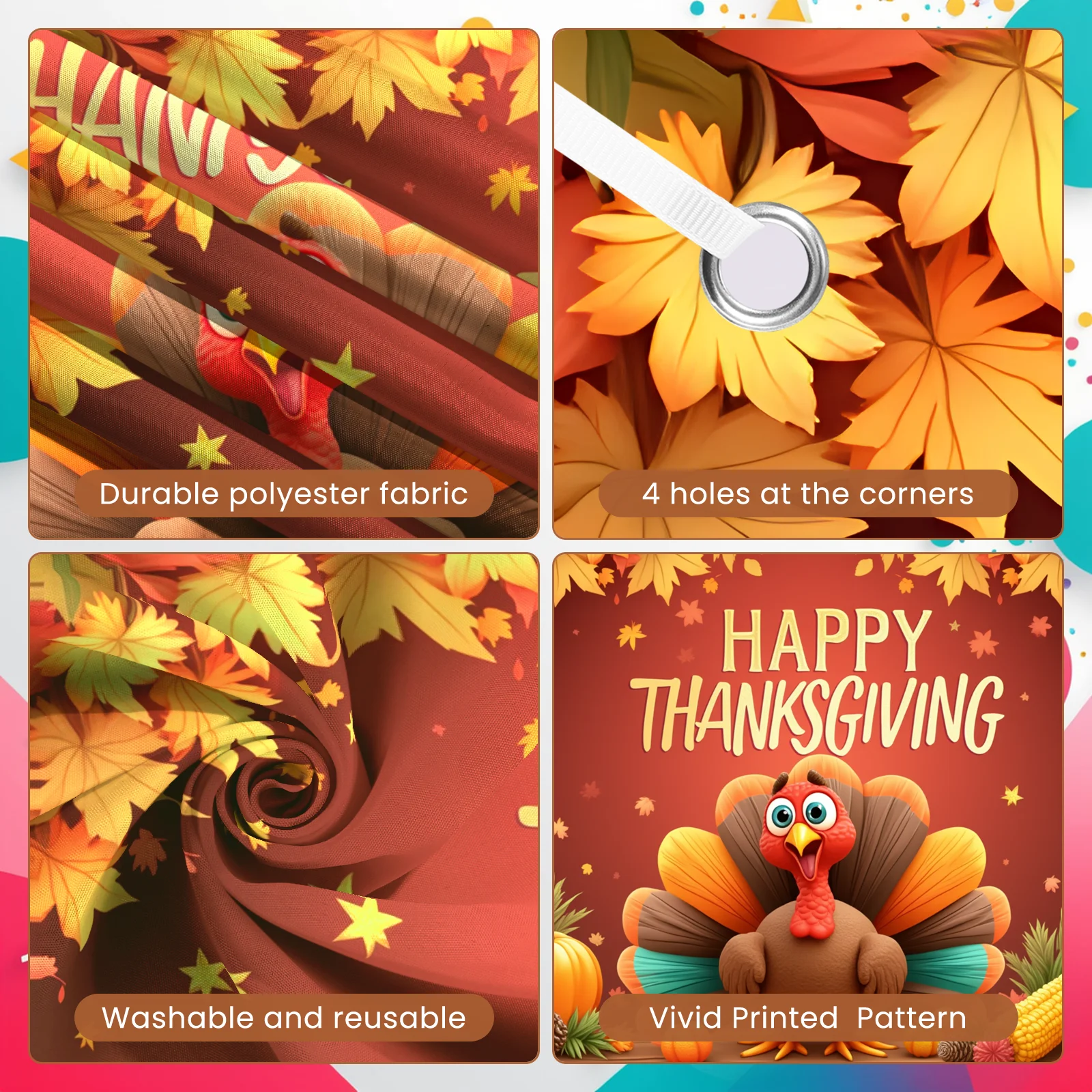 Thanksgiving Dekorations-Set Mit Banner & Truthahn-Figuren | Ca. 2 M Girlande, 6 Aufhänger | Für Innen & Außen
