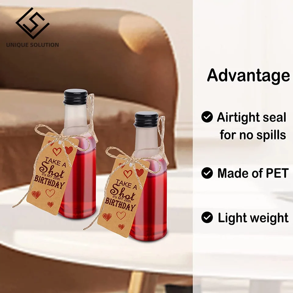 Bottigliette Liquore 50ml - Confezione Da 50 Con Imbuti Ed Etichette - In Plastica Per Liquidi - Foto 3