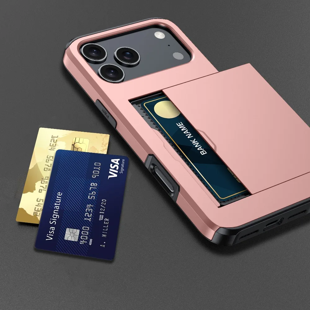 Premium Heavy-Duty Phone Case with Wallet Card Holder and Slide Hard Protective Cover