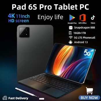2024 오리지널 글로벌 버전 샤오 태블릿 PC 패드, 6S 프로, 스냅드래곤 888, 안드로이드 13, 10000mAh, 16GB + 1TB, 5G 듀얼 SIM 카드, HD 4K 미 탭