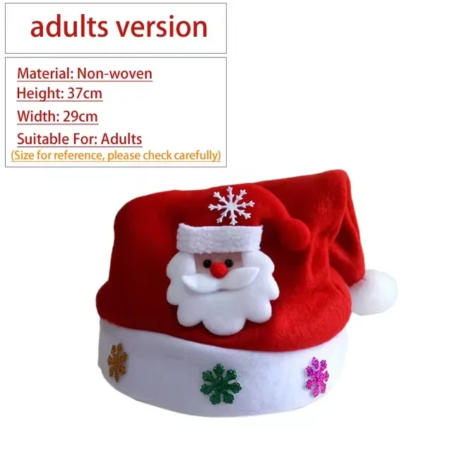 thumbnail image 1 of 2024 Cute Christmas Hat Kids/Adults Red Non-woven Plush Cap Led Light Santa's Hat For Home Office Bar Christmas Party Decoration, 1 of 5