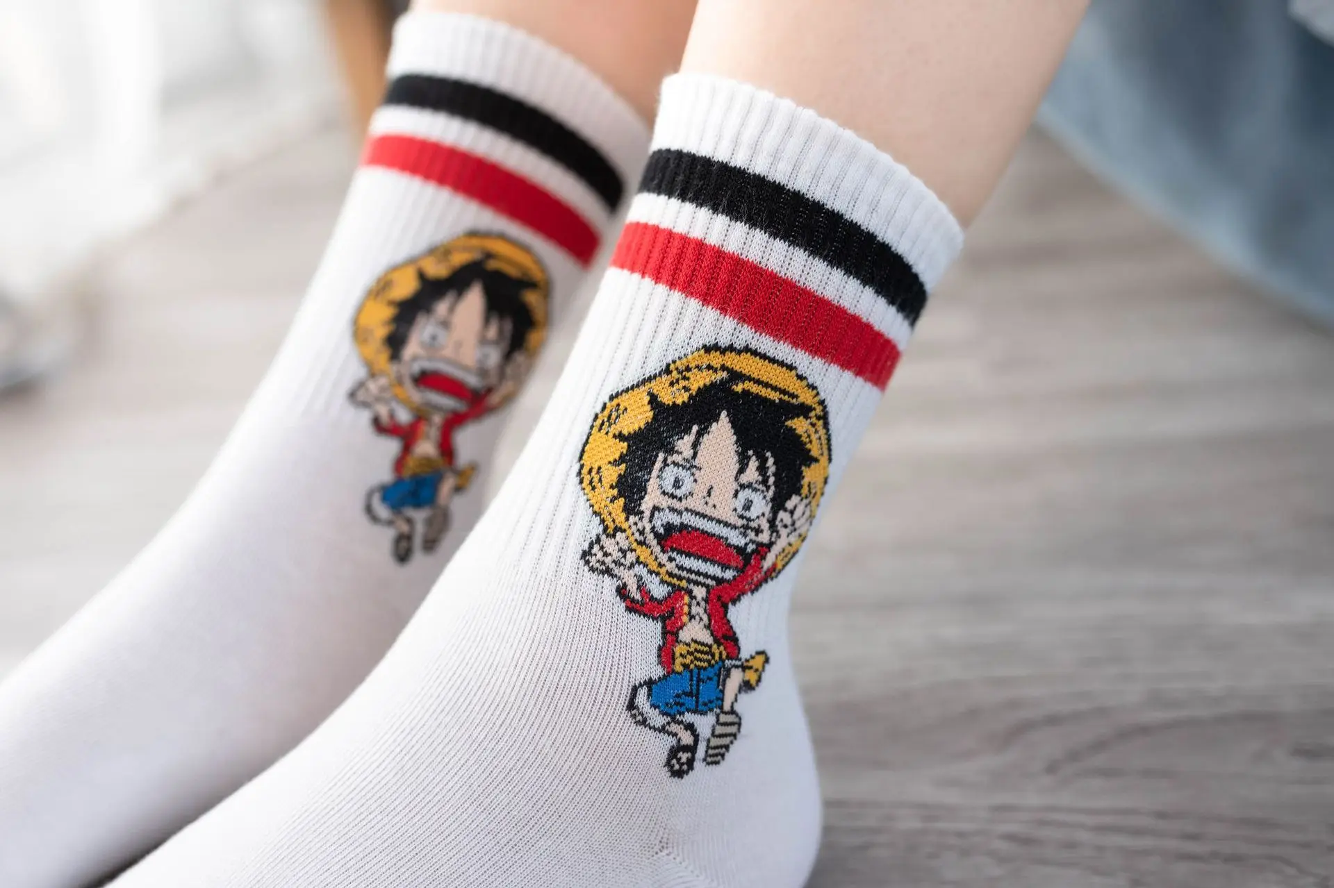 Anime Socks Anime Stockings 5Pair Anime One Piece Socks Cartoon Luffy Chopper Student Cotton White Long Short Boat Socks Printed Knitted Children Gift