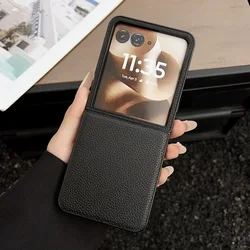 Elegant Lychee Patterned Leather Case with Camera Protection for Motorola Razr 60 (Black)