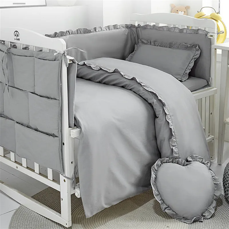 white-gray-baby-bedding-set-cotton-solid-pattern-pillowcase-duvet-cover-newborn-cot-bed-flat-sheet-sets