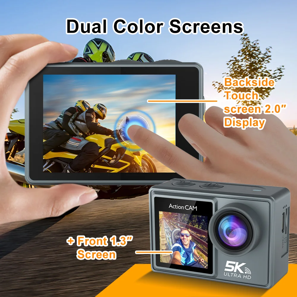 듀얼 IPS 터치 LCD EIS 손떨림 방지 와이파이, 5K 액션 카메라, 5 배 줌 스포츠 카메라, 리모컨 포함, 4K 60FPS, 170 ° 30M 방수
