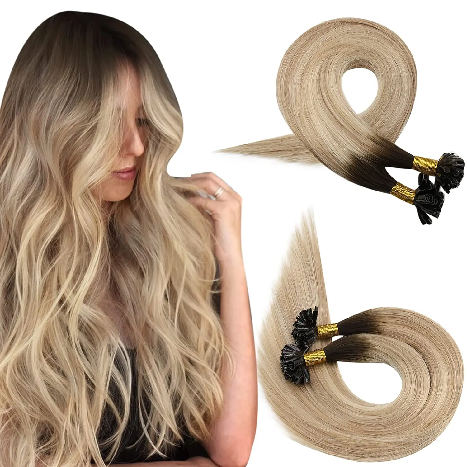 Moresoo U Tip Hair Extensions 50G Real Remy Hair Blonde Nail Tips 100% Real Human Hair 50G Brazilian Hair Extensions for Women
