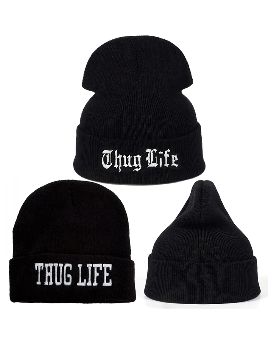 2024 neue Herrenmode Thug Life Stickerei Gestrickte Hut Winter Warme Outdoor Sport Hut Weiche Beanie Hut Für Männer Frauen Casual wolle – Detail 1