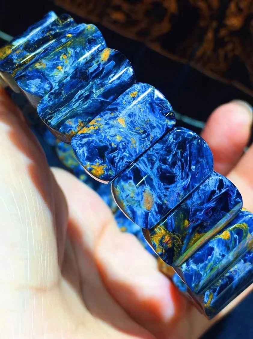 Top Natural Blue Pietersite Rettangolo Perline Bracciale 18.5X9X6Mm Big Chatoyant Cat Eye Certificato Namibia Aaaaa