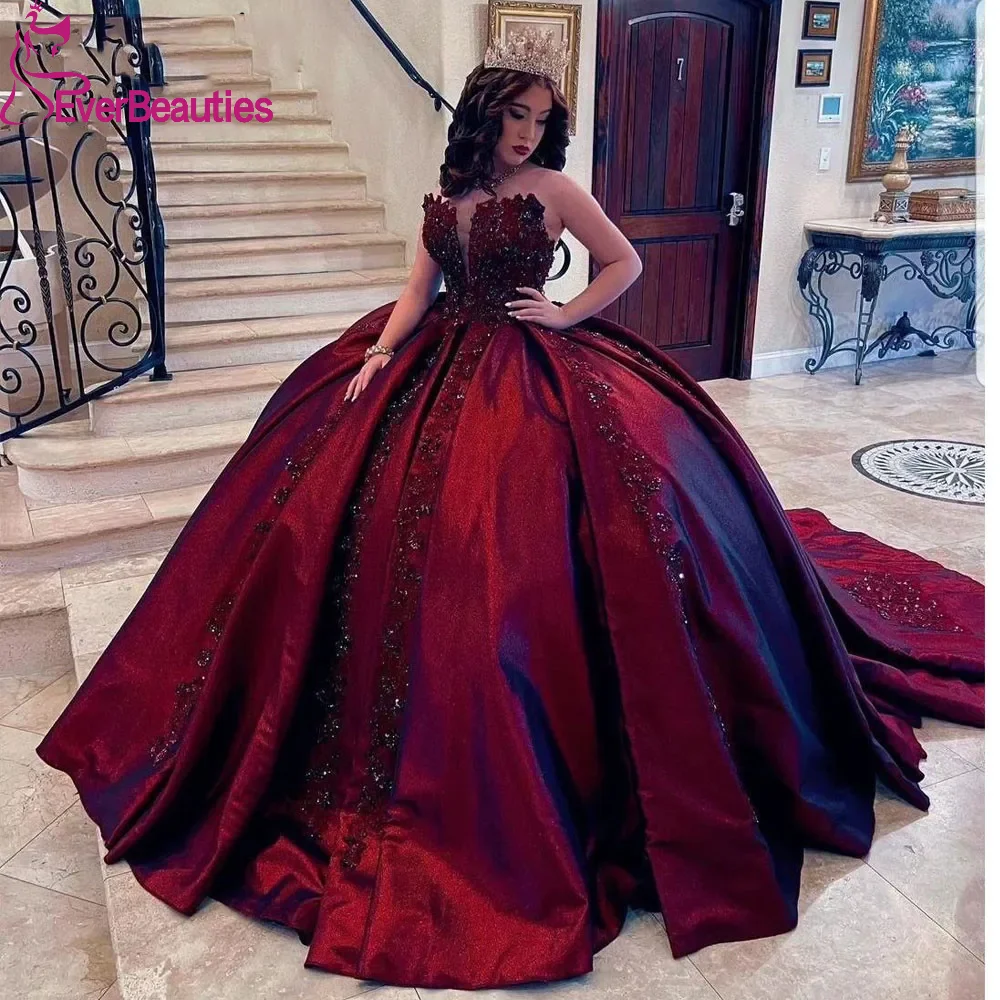 Maroon Satin Long Party Ball Gown for Girls – Seasons Chennai