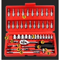 46pcs/Set 1/4 Inch Drive Socket Ratchet Wrench Set Automobile Maintenance Tool Socket Wrench Combination Hardware Tool Car Tools