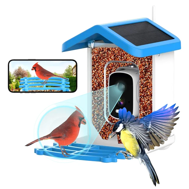 Mangeoire à Oiseaux Avec Caméra 2K NIORSUN - Solaire, Reconnaissance IA, Vision Nocturne Couleur, étanche IP65