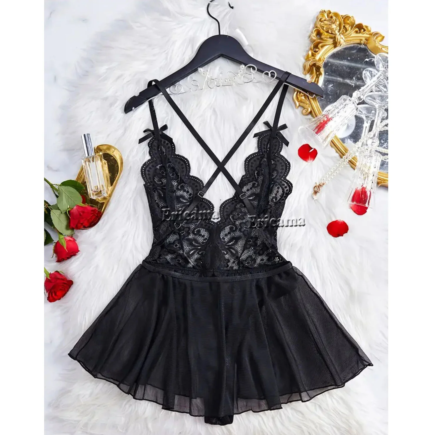 2024 Sexy Lingerie Crotchless Lace Bra And Panty Underwear Set Women Lace Costumes Open Bra Underwear Sexy Bodysuit Dress Women - Image 5