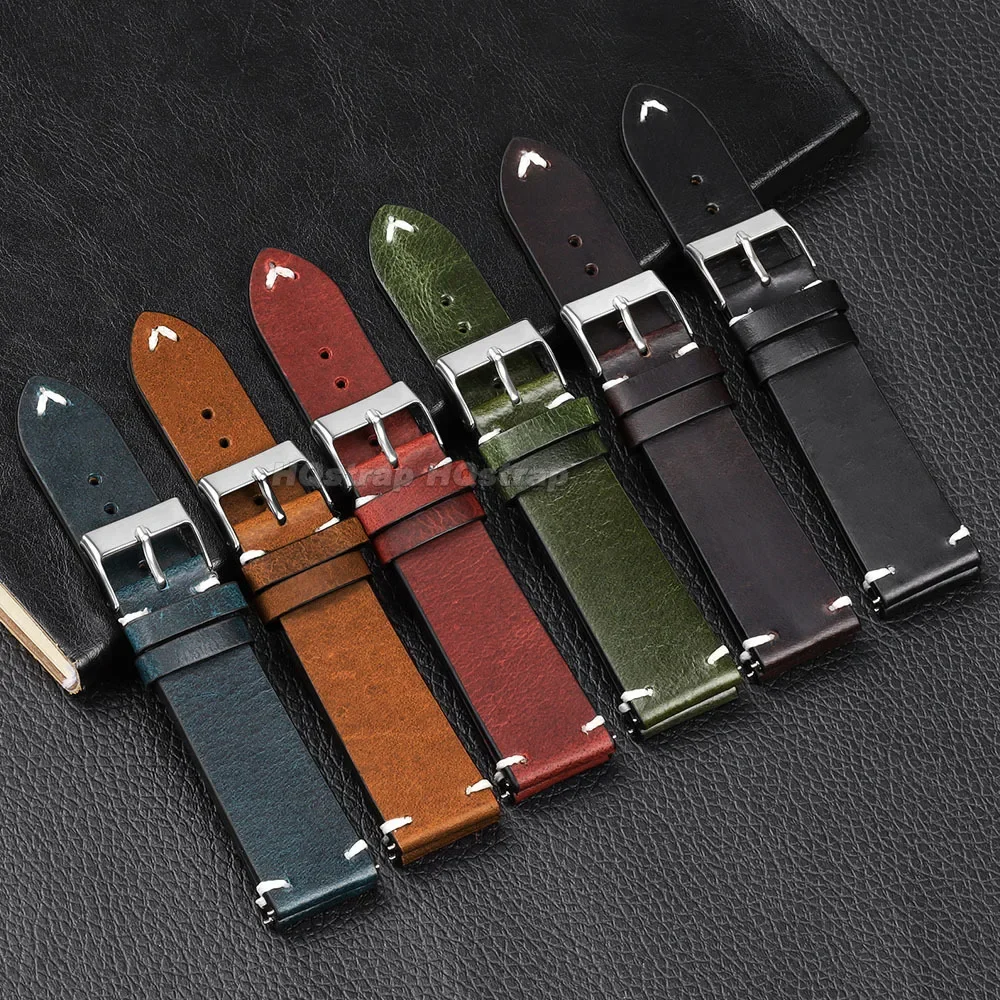 Premium Retro Oil Wax Leather Sport Watch Strap - Waterproof Quick Release Calfskin Wristband