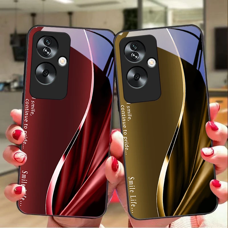New Soft Brown Red Tempered Glass Black Phone Case