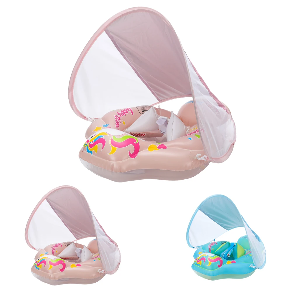 Baby Swim Float Baby Pool Float Inflatable Swimming Ring Toddler Pool Swim Trainer with Bottom Seat Sun Canopy swimming ring swimming pool float swimming float seat