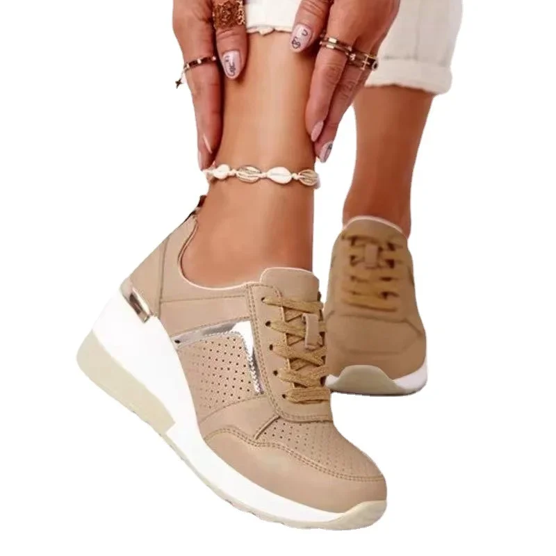 Large Casual Single Shoe Women's Thick Sole Sloping Heel Strap Round Toe Sneakers Comfortable Women's Sneaker  platform shoes