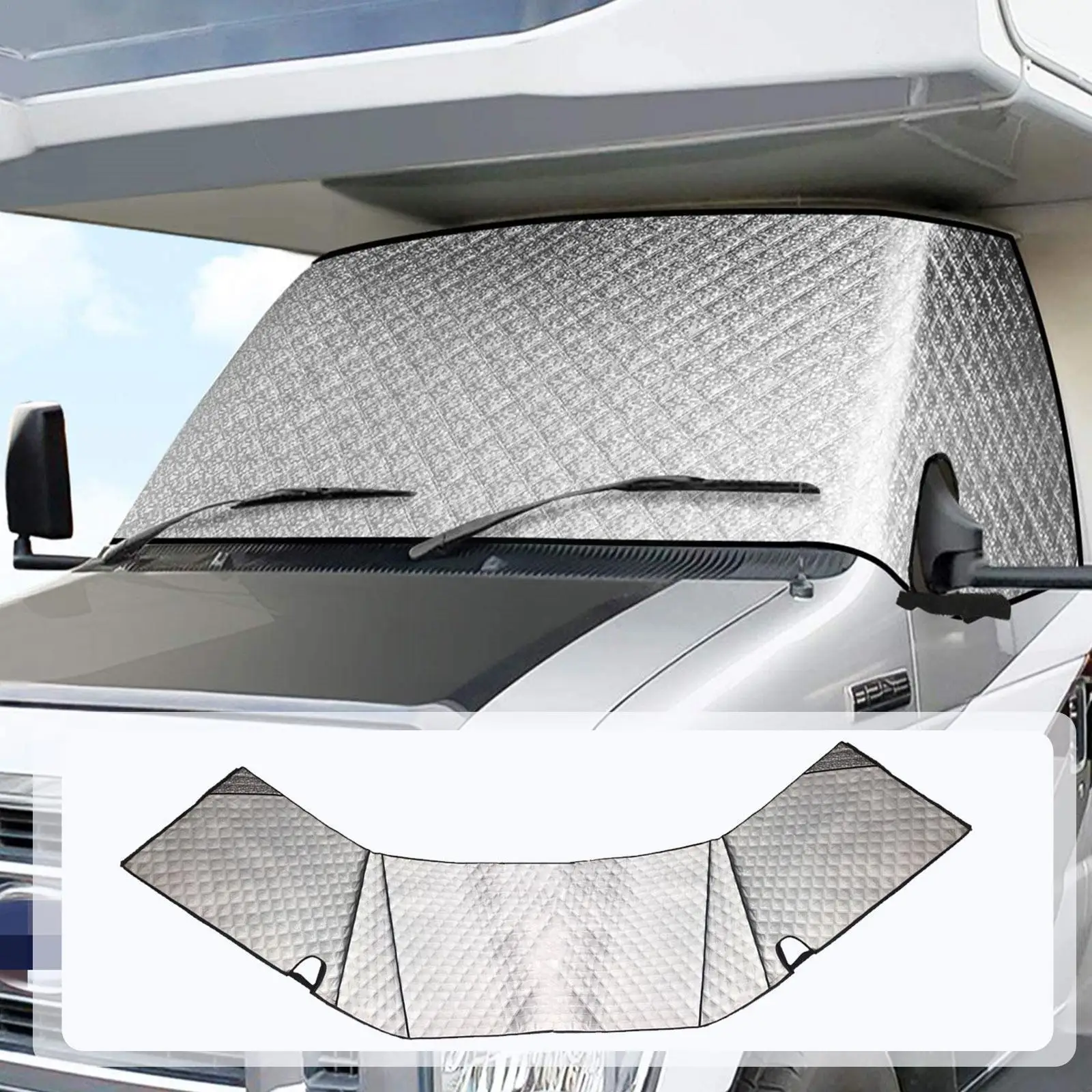 

RV Windshield Sunshade Cover, For Class C 1997-2022 Motorhome Windshield Cover 4 Layers With Mirror Cutouts M0N7