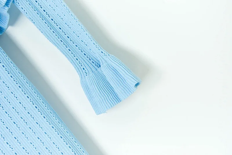 Ruffle Slim Knitted Dress Women's V Neck Long Sleeve Mermaid Long Dresses Elastic Button Patchwork Elegant Party Dress