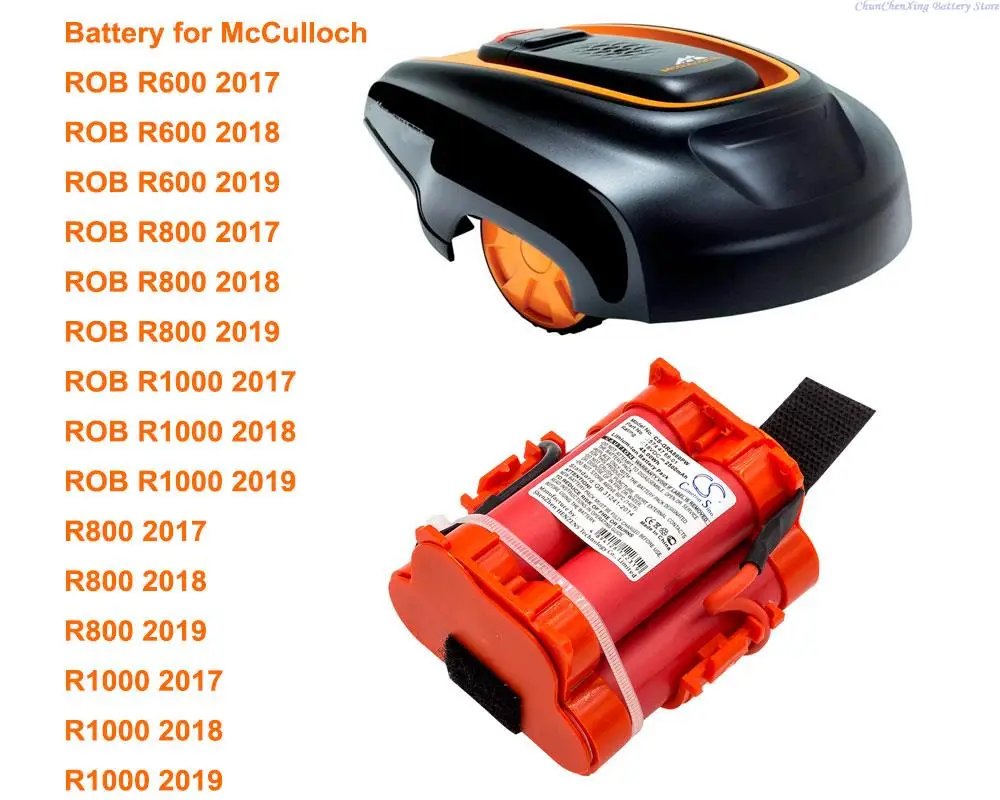 MCCULLOCH R1000 1500/2500, R800 2017/2018/2019, ROB R600 2017/2018/2019 용 Cameron Sino 2017 mAh/2018/2019 mAh 잔디 깎는 기계 배터리