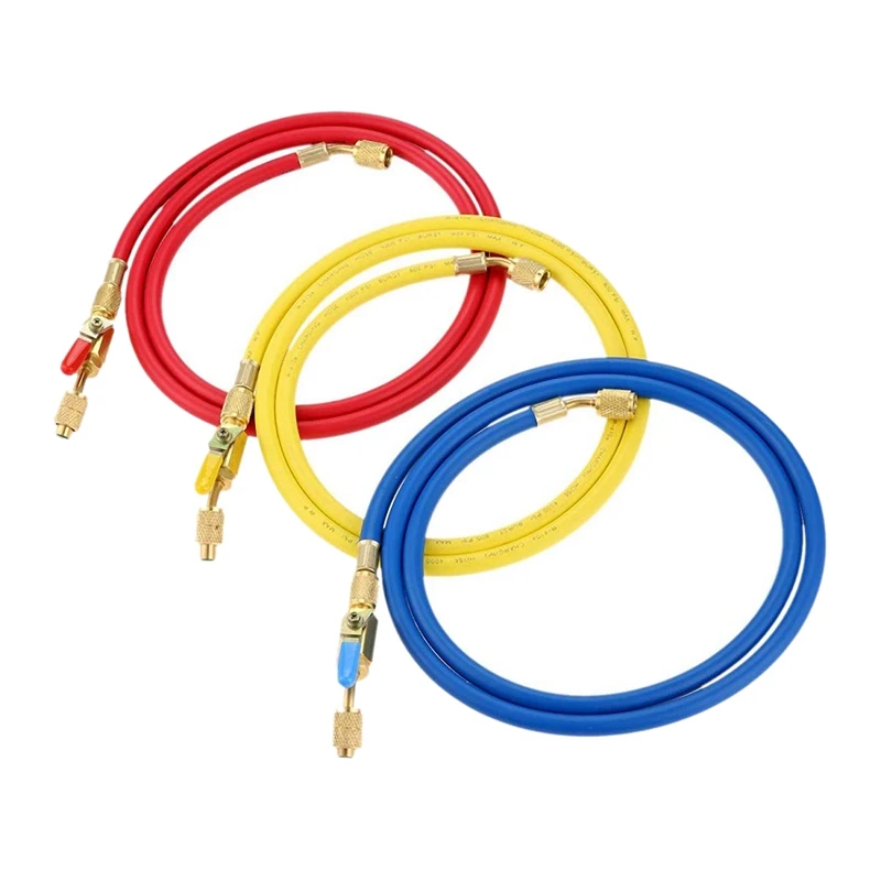 Tubi Flessibili R410A Da 60 Pollici Con Valvole A Sfera Per R22 R410A R404A R134A Set Di Manometri Per Collettore Refrigerante 3 Tubi Colorati In Ross