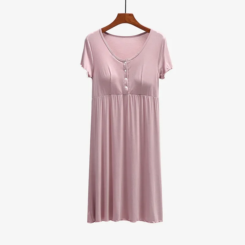 

New summer short-sleeved maternity pajamas thin large size breast-feeding dress gray22