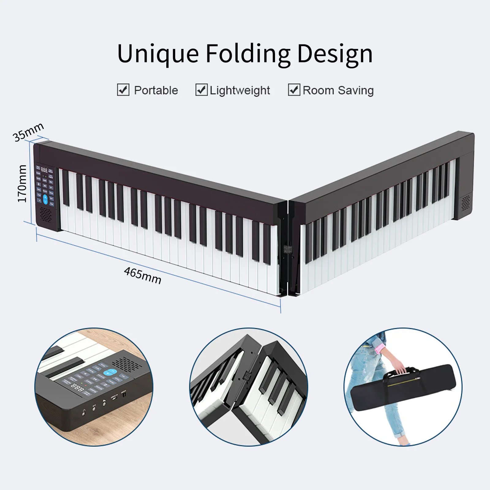 

61-Key Foldable Electronic Piano Folding Digital Piano 61 Keys Sensitive Piano Keyboard for Beginners