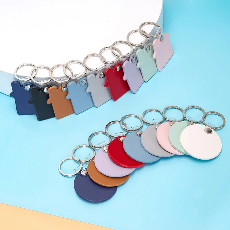 Cute Small House Key Storage Charm Colorful PU Leather Keychain for Women Silver Metal Keyring Kawaii Simple Style Car Keychains