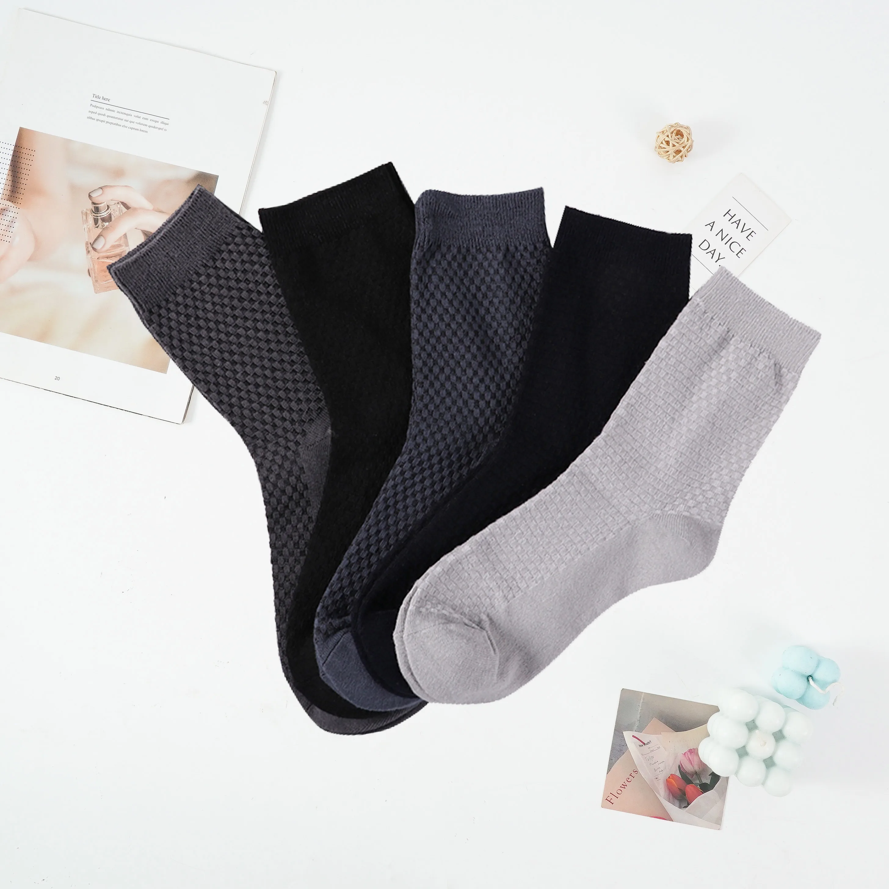 High Quality 5 Pairs Men Fiber Socks Breathable Long Short Four Seasons