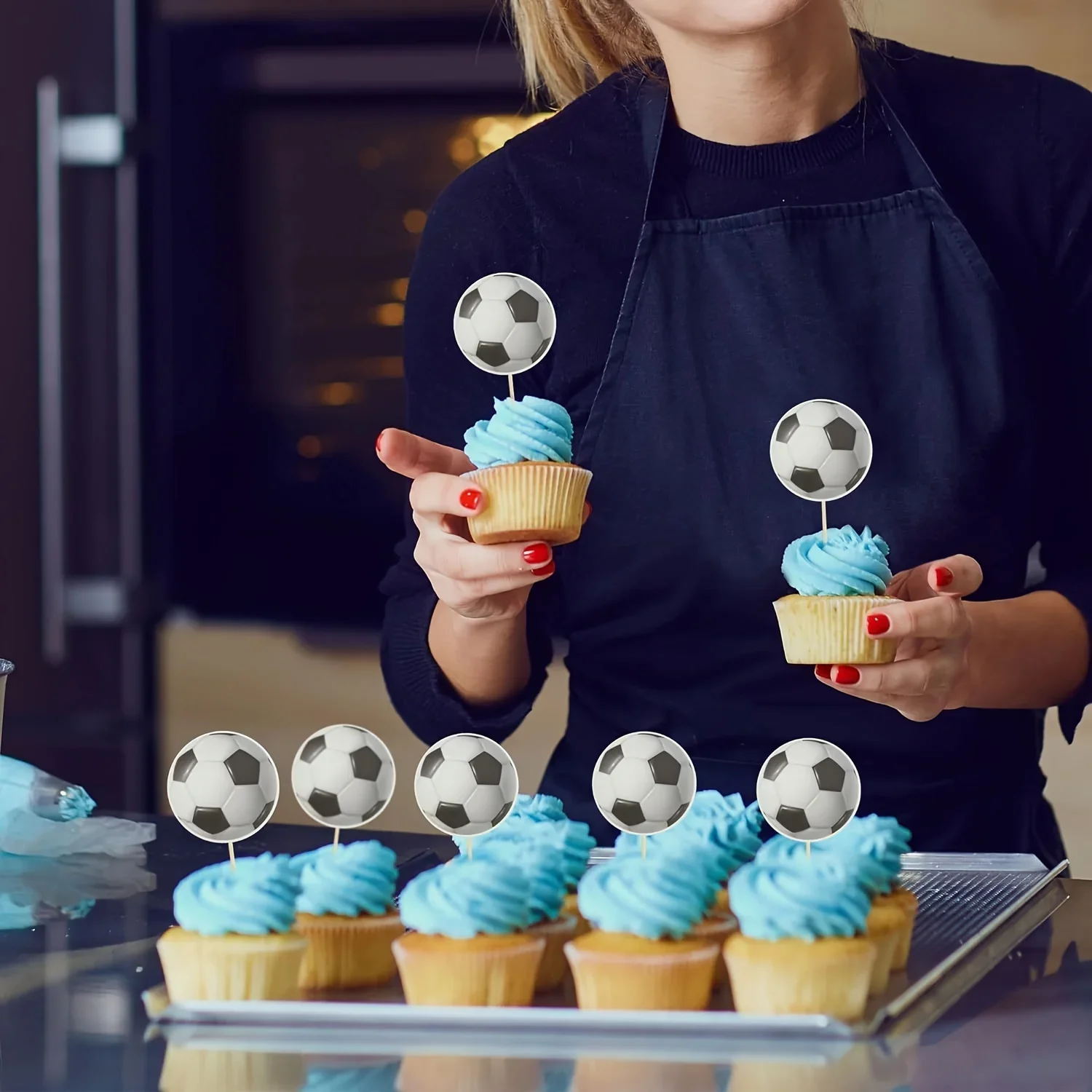 24 Stück/Set Fußball-Cupcake-Topper – Sport-Themen-Party-Dekorationen für Babypartys, Hochzeiten und Geburtstage – Detail 5
