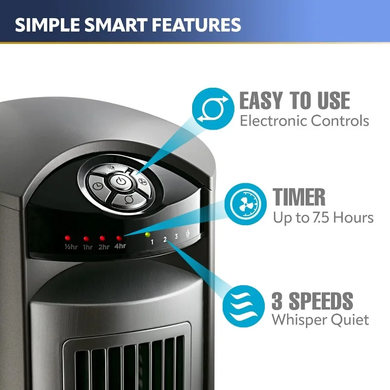 Lasko Oscillating Tower Fan, Quiet Fans with Remote, for Bedroom, Living Room, Office, Tower Fan with Remote, 3-Speed Timer, 42” 3