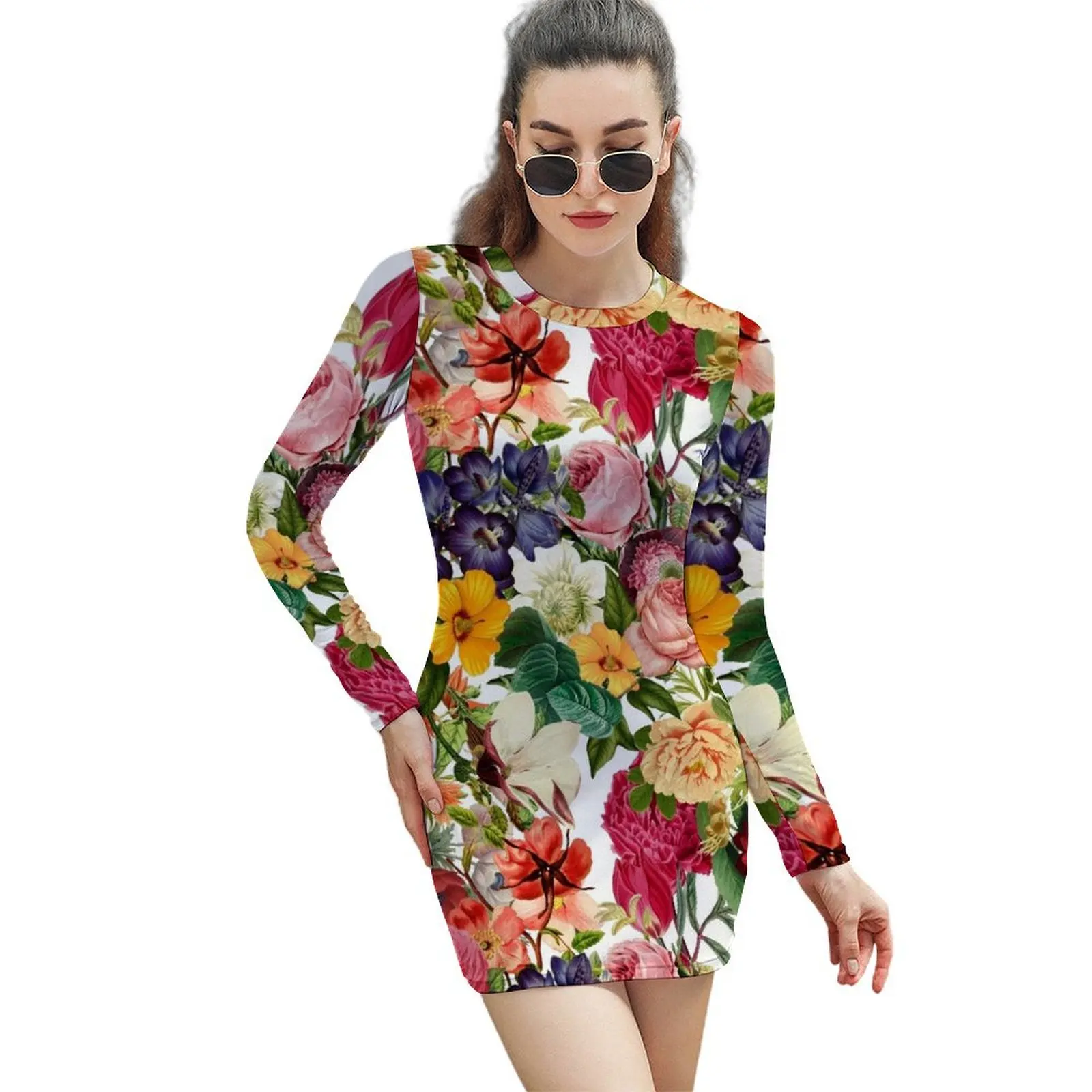 

Summer flowers elegant vintage bouquet cottagecore aesthetic pattern Long-Sleeved Sheath Dress dress for women 2024