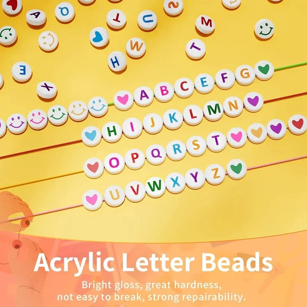 Letter Beads 800 Pieces 28 Patterns 8 Colors Alphabet Colorful Face Heart Beads