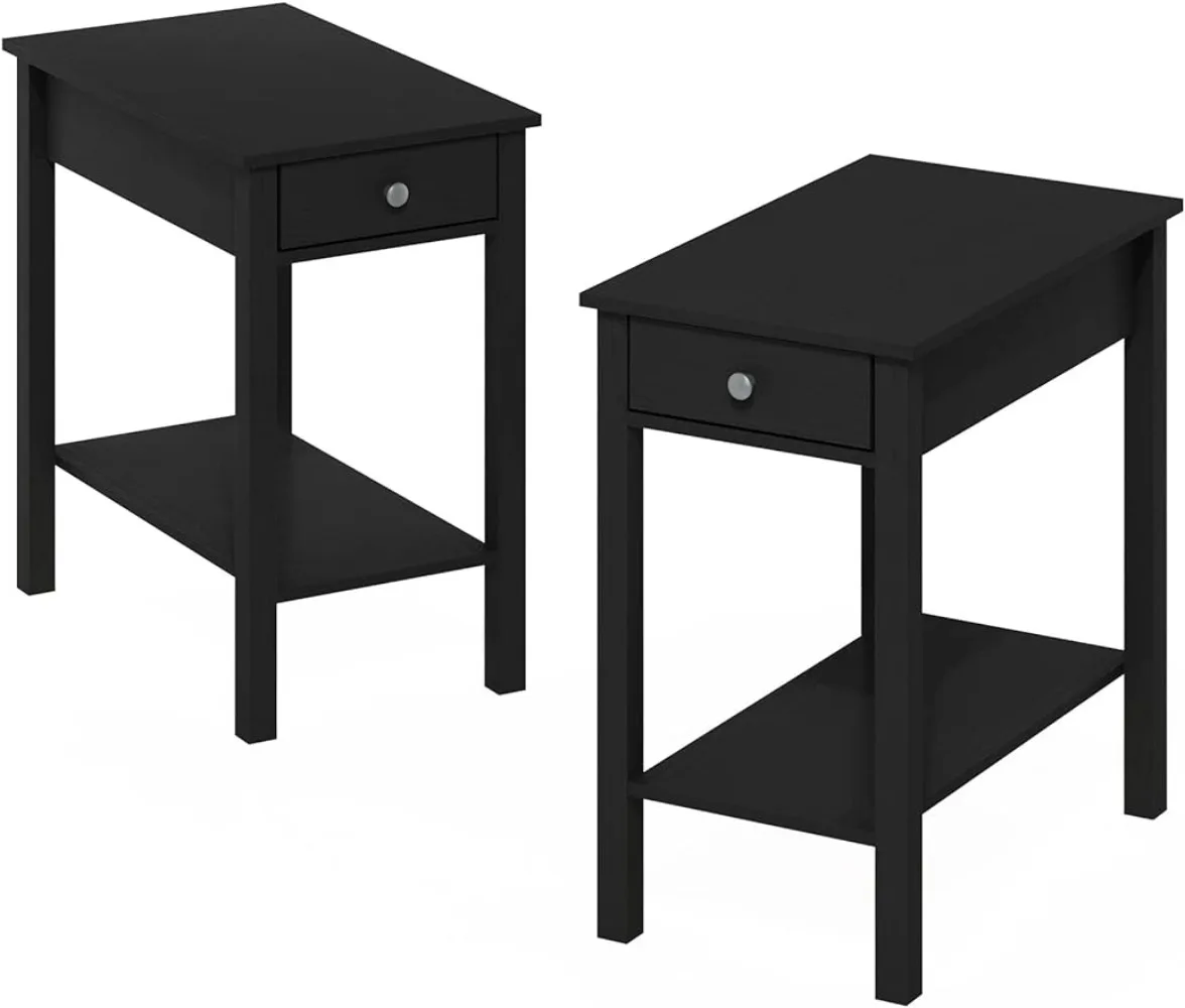 

Furinno Classic Rectangular Side Table with Drawer, Set of 2, Americano