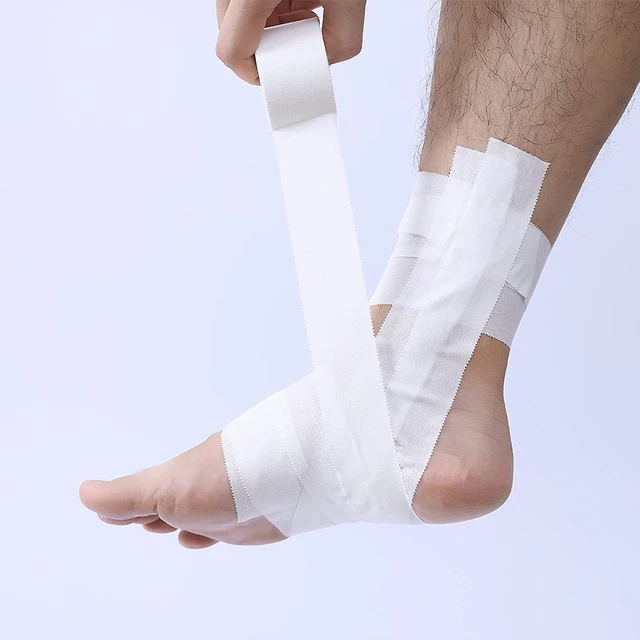 1 rollo de cinta atlética en cinta deportiva de algodón blanco vendaje elástico adhesivo rodilla muñeca tobillos soporte muscular-Fácil de rasgar - Image 5